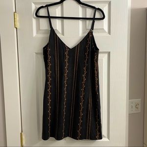 black faux suede embroidered slip dress